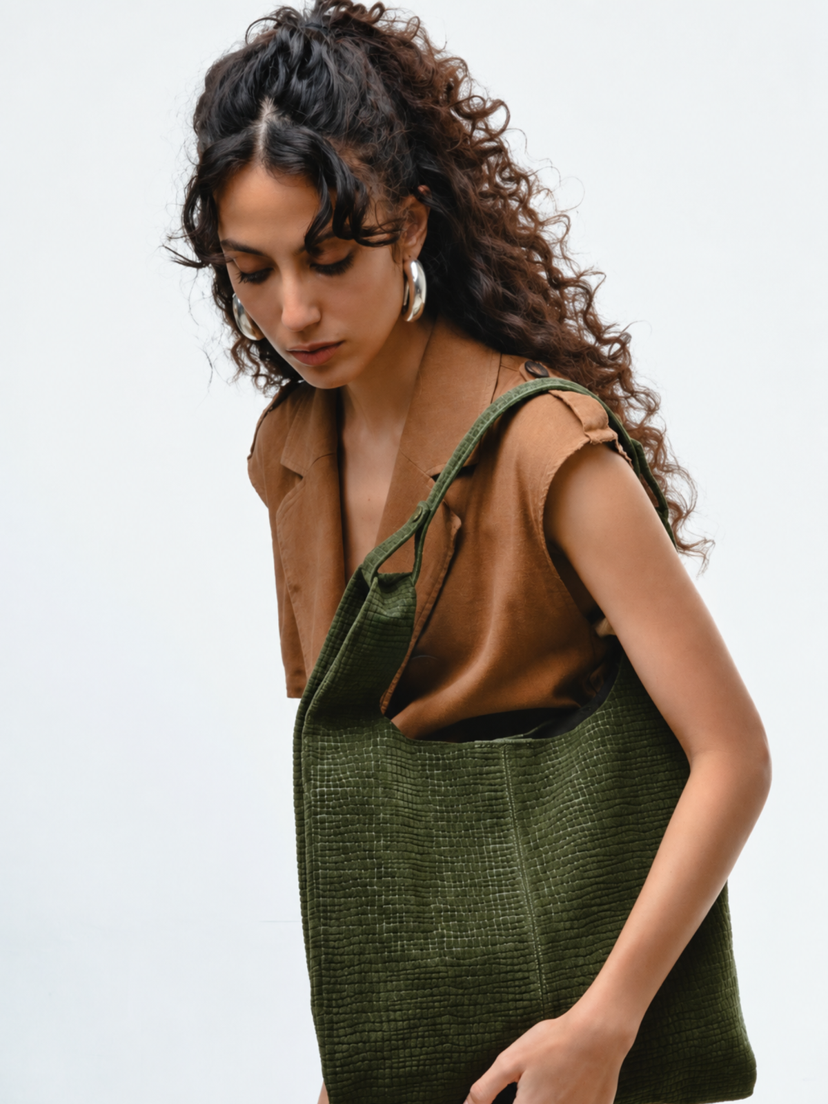 Tote Eva Camurça Croco Musgo — 1
