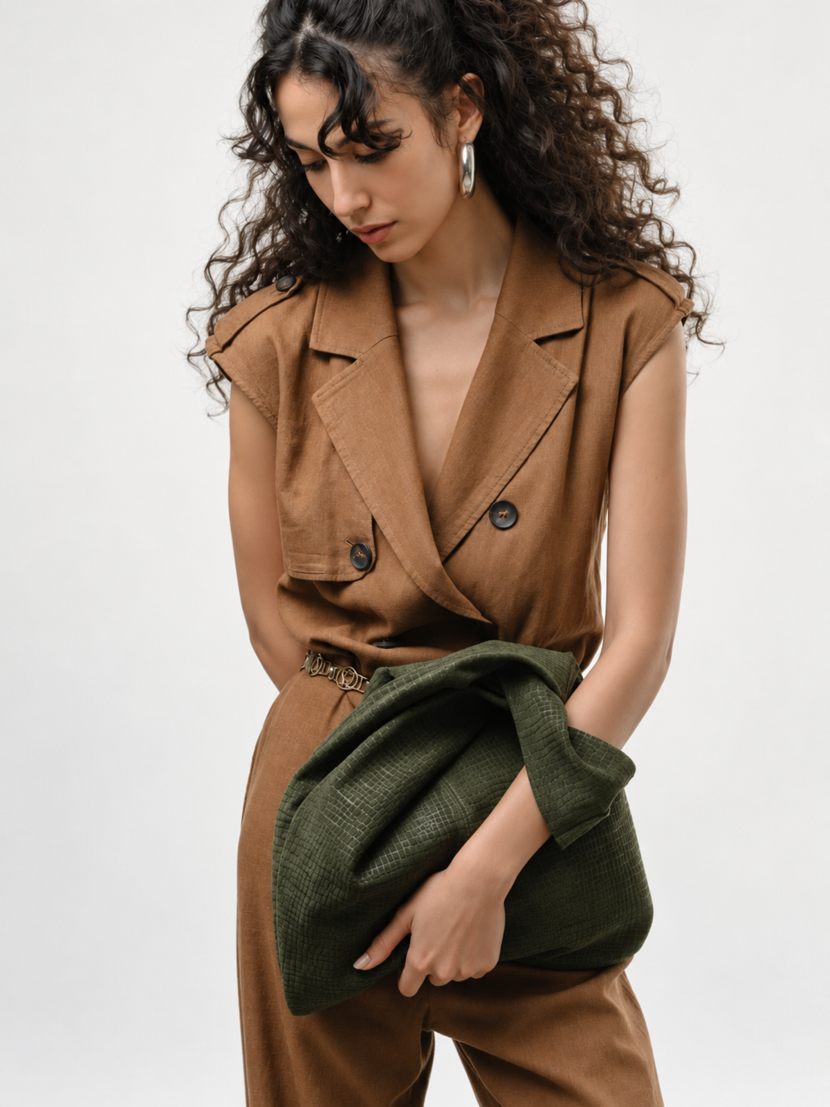 Tote Eva Camurça Croco Musgo — 3
