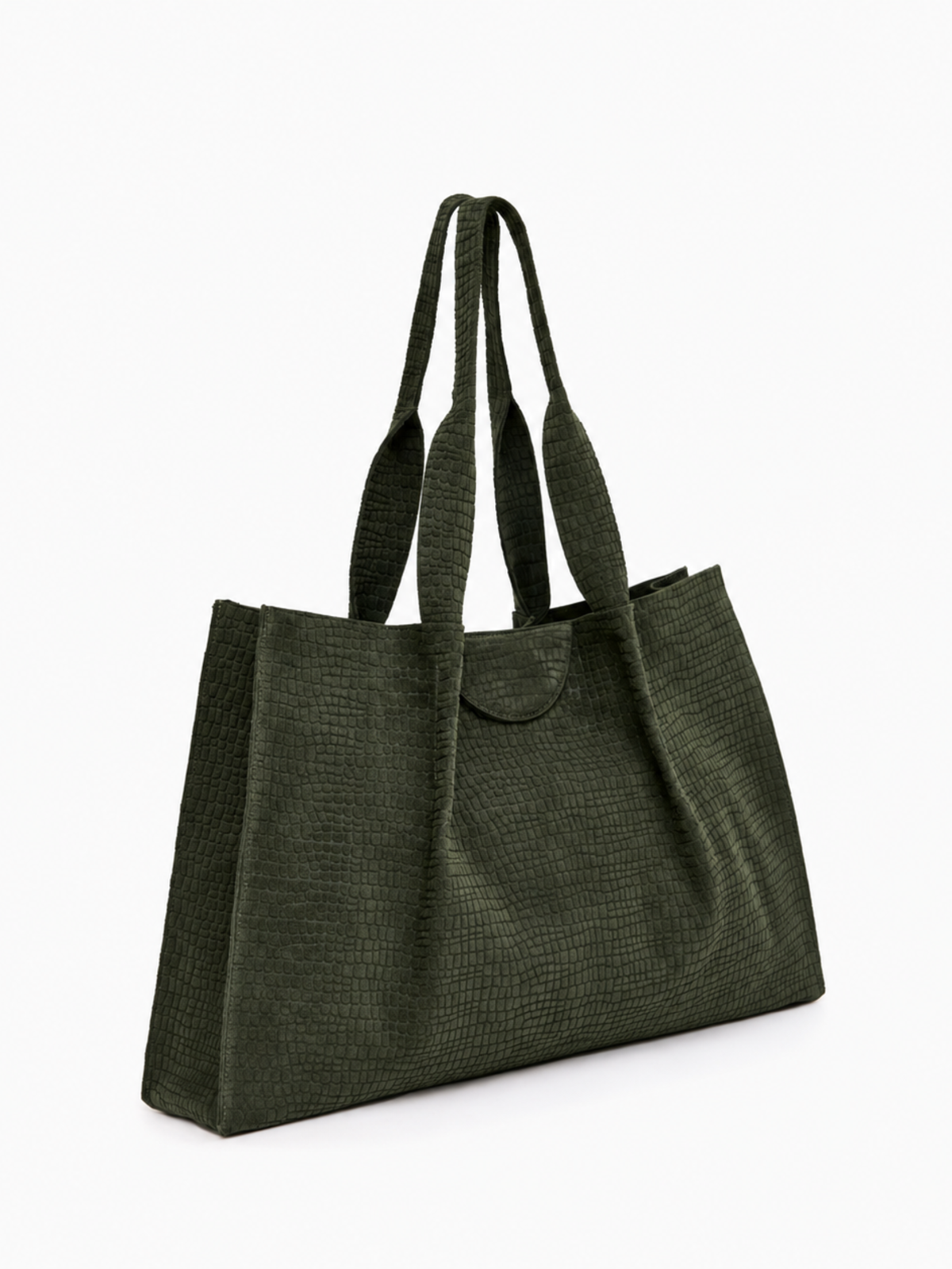 Tote Van Camurça Croco Musgo — 4