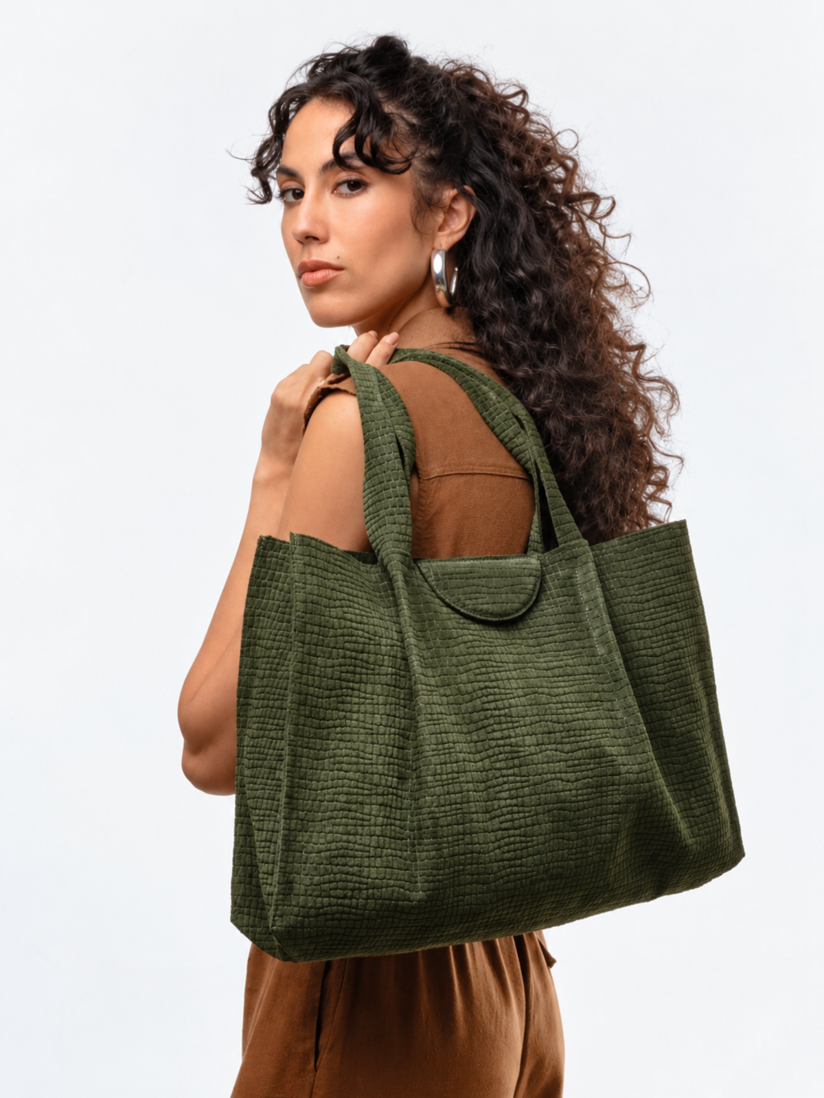 Tote Van Camurça Croco Musgo — 1