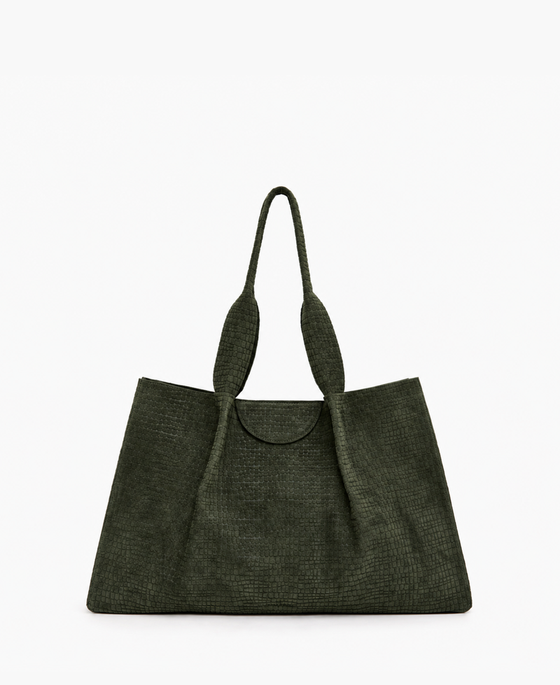 Tote Van Camurça Croco Musgo